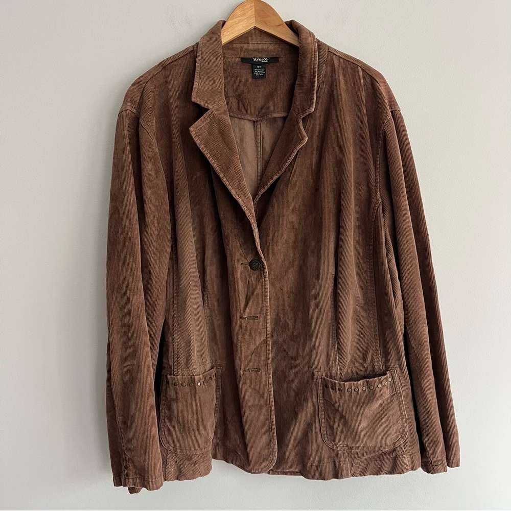 Style & Co Y2K Classic Brown Corduroy Blazer With Metal Accents 18W